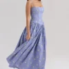 Ysabella Blue Daisy Print Stretch Cotton Midi Sundress
