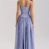 Ysabella Blue Daisy Print Stretch Cotton Midi Sundress