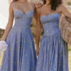 Ysabella Blue Daisy Print Stretch Cotton Midi Sundress