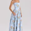 Ysabella Blue Vintage Rose Print Cotton Midi Sundress