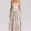 Ysabella Cream Floral Print Cotton Midi Sundress