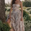 Ysabella Cream Floral Print Cotton Midi Sundress