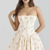 Ysabella Cream Rose Print Stretch Cotton Mini Sundress