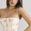 Ysabella Cream Rose Print Stretch Cotton Mini Sundress