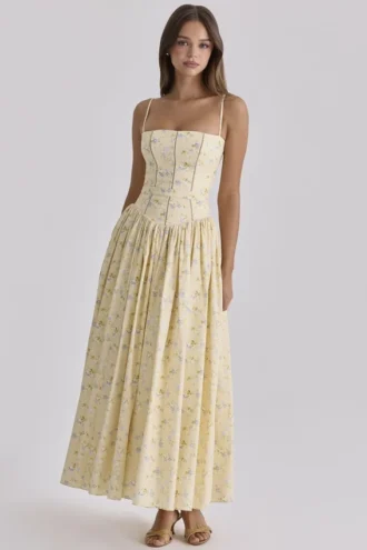 Ysabella Floral Lemon Print Cotton Midi Sundress