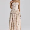 Ysabella Ivory Sweet Peony Floral Print Cotton Midi Sundress