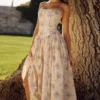 Ysabella Ivory Sweet Peony Floral Print Cotton Midi Sundress