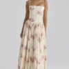 Ysabella Ivory Vintage Rose Print Cotton Midi Sundress