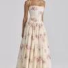 Ysabella Ivory Vintage Rose Print Cotton Midi Sundress