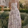 Ysabella Off White Vintage Ribbon Print Cotton Midi Sundress