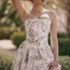 Ysabella Off White Vintage Ribbon Print Cotton Midi Sundress
