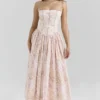 Ysabella Peach Floral Print Stretch Cotton Midi Sundress