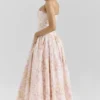 Ysabella Peach Floral Print Stretch Cotton Midi Sundress