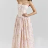 Ysabella Peach Floral Print Stretch Cotton Midi Sundress