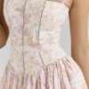 Ysabella Peach Floral Print Stretch Cotton Midi Sundress