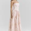 Ysabella Peach Floral Print Stretch Cotton Midi Sundress
