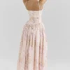 Ysabella Peach Floral Print Stretch Cotton Midi Sundress