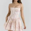 Ysabella Peach Floral Print Stretch Cotton Mini Sundress