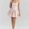 Ysabella Peach Floral Print Stretch Cotton Mini Sundress