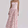 Ysabella Pink Vintage Rose Print Cotton Midi Sundress