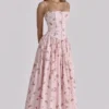 Ysabella Pink Vintage Rose Print Cotton Midi Sundress