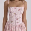 Ysabella Pink Vintage Rose Print Cotton Midi Sundress