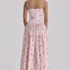 Ysabella Pink Vintage Rose Print Cotton Midi Sundress