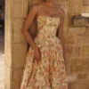 Ysabella Warm Rose Print Cotton Midi Sundress