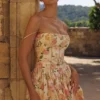 Ysabella Warm Rose Print Cotton Midi Sundress
