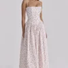 Ysabella White Rose Print Cotton Midi Sundress