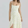 Yvette Lemon Floral Print Georgette Midi Dress