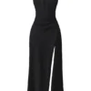 Zanab Black Thigh Slit Maxi Dress
