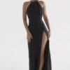 Zanab Black Thigh Slit Maxi Dress