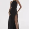 Zanab Black Thigh Slit Maxi Dress