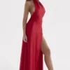 Zanab Red Rose Thigh Slit Maxi Dress