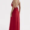 Zanab Red Rose Thigh Slit Maxi Dress