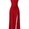 Zanab Red Rose Thigh Slit Maxi Dress