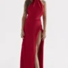 Zanab Red Rose Thigh Slit Maxi Dress