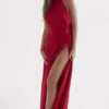 Zanab Red Rose Thigh Slit Maxi Dress