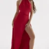 Zanab Red Rose Thigh Slit Maxi Dress