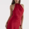 Zanab Red Rose Thigh Slit Maxi Dress