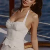 Zizi White Halter Neck Broderie Anglaise Corset Top