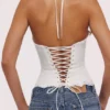 Zizi White Halter Neck Broderie Anglaise Corset Top