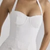 Zizi White Halter Neck Broderie Anglaise Corset Top