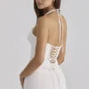 Zizi White Halter Neck Broderie Anglaise Corset Top