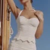 Zizi White Halter Neck Broderie Anglaise Corset Top