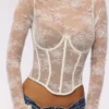 Zoe Vintage Ivory Lace Long Sleeve Corset Top