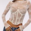 Zoe Vintage Ivory Lace Long Sleeve Corset Top